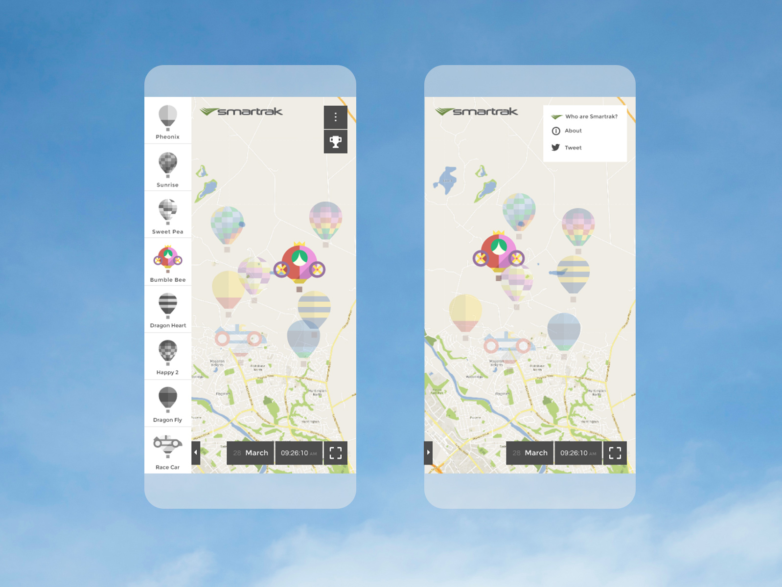 image showing hot air balloons being tracked on phone