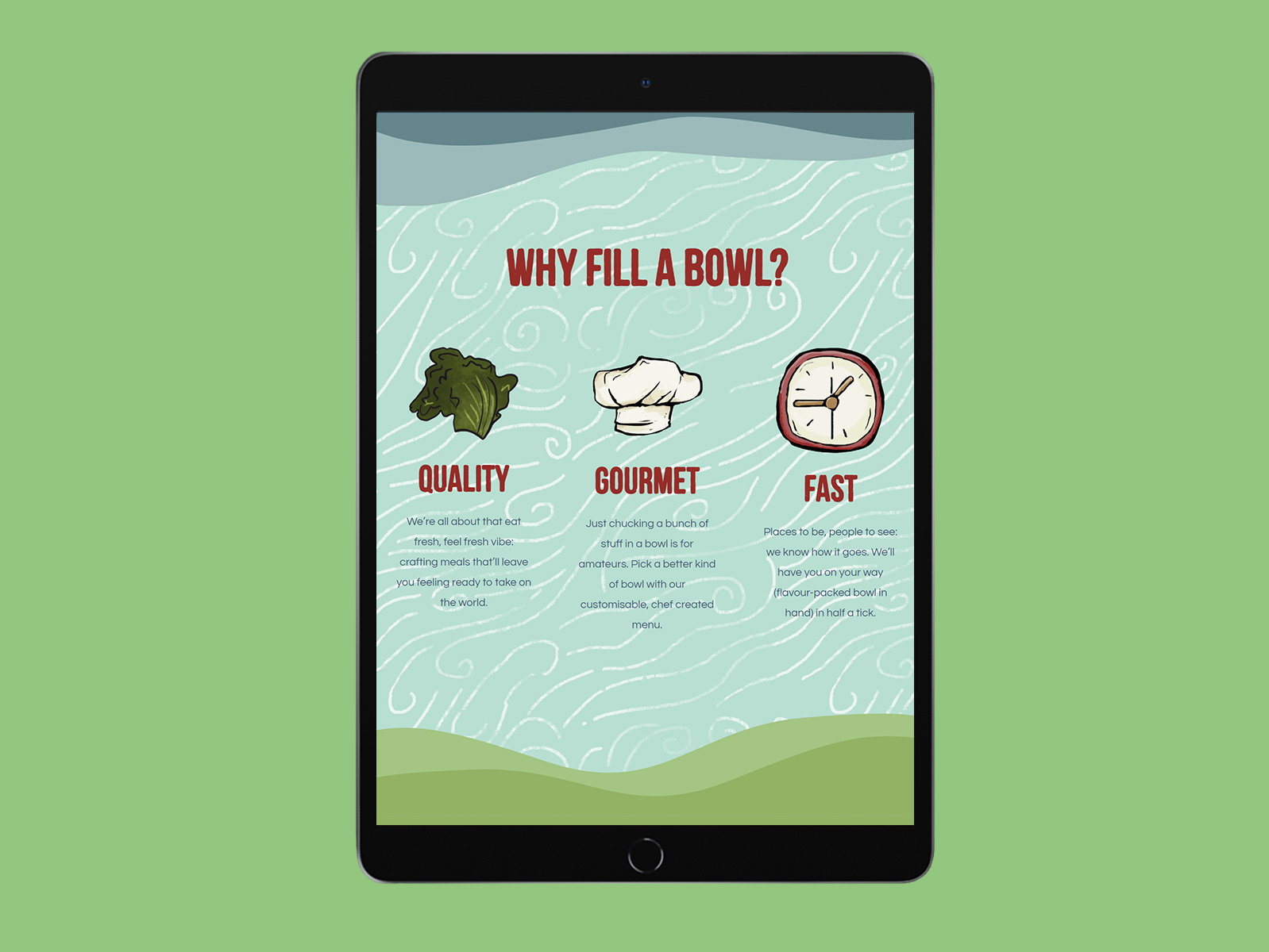 A concept of Fillabowl website homepage on tablet device
